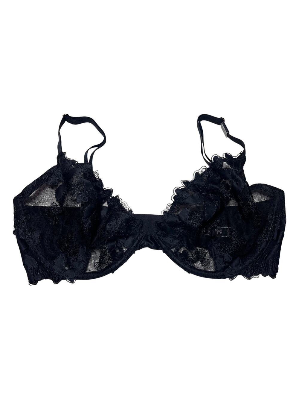 Victoria's Secret Ziggy Glam Lace Embroidered Unlined Plunge Bra Black Size 36DD
